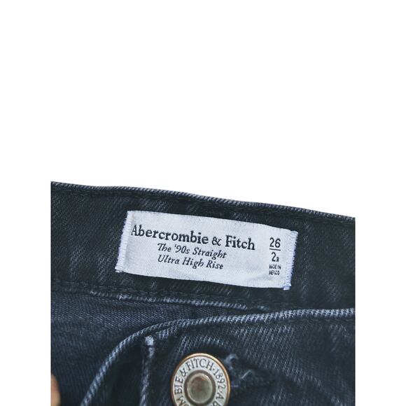 Abercrombie & Fitch The 90s Straight Ultra High Rise Jeans Black 26/2R Edgy Fall - Picture 6 of 7